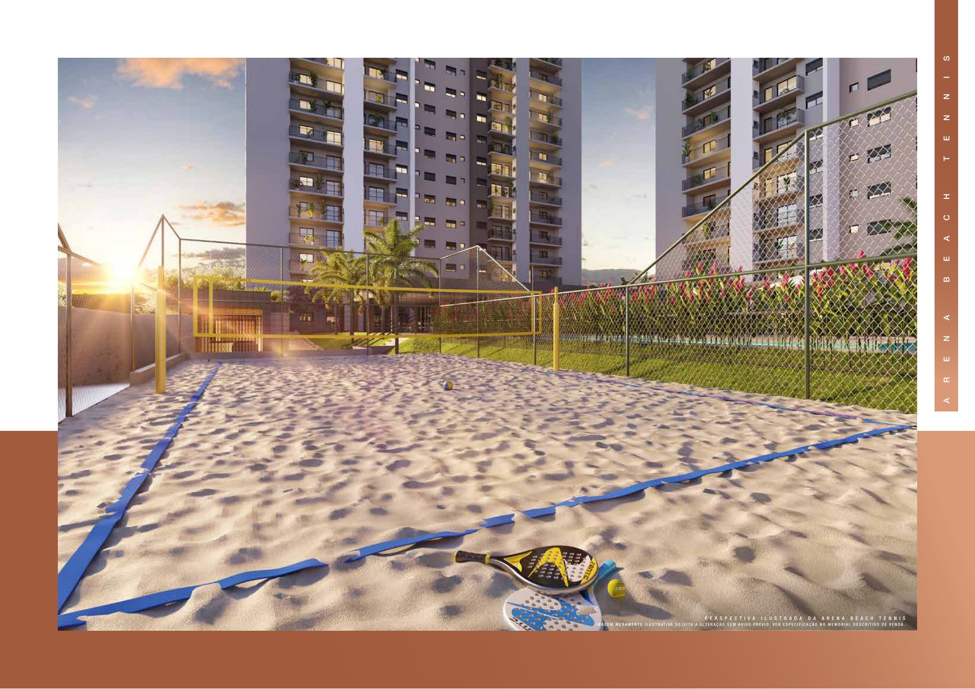 Perspectiva ilustrada da arena beach tennis