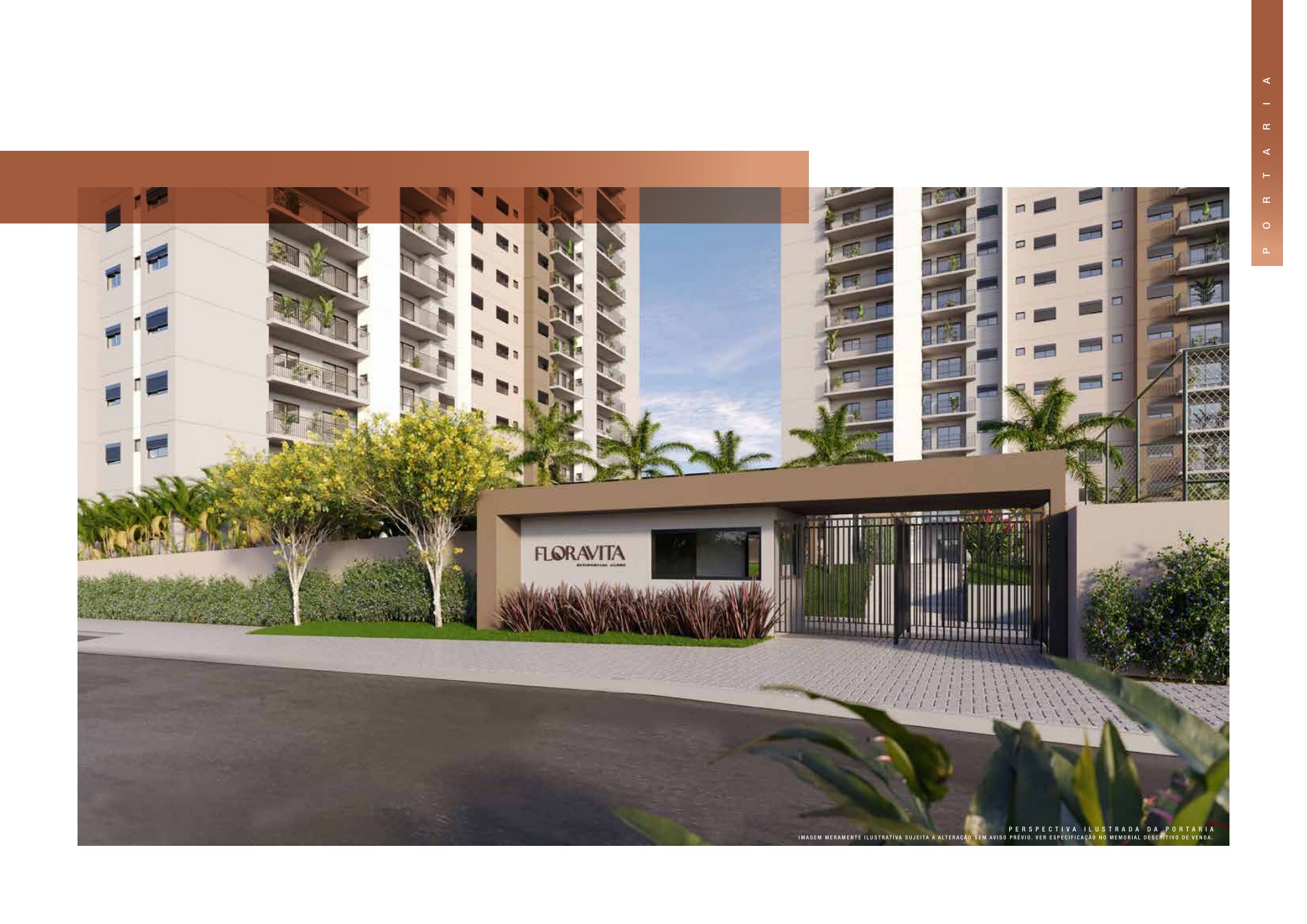 Perspectiva ilustrada da portaria do Floravita Residencial Clube
