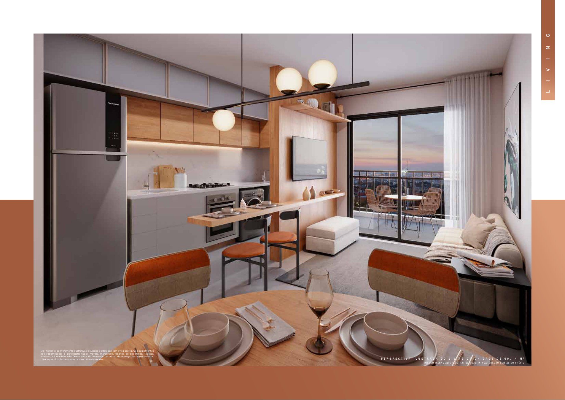 Perspectiva ilustrada do living de apartamento